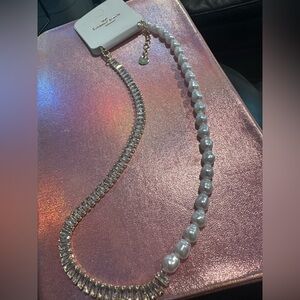 Silver and White Necklace with Crystal and Pearl Elements